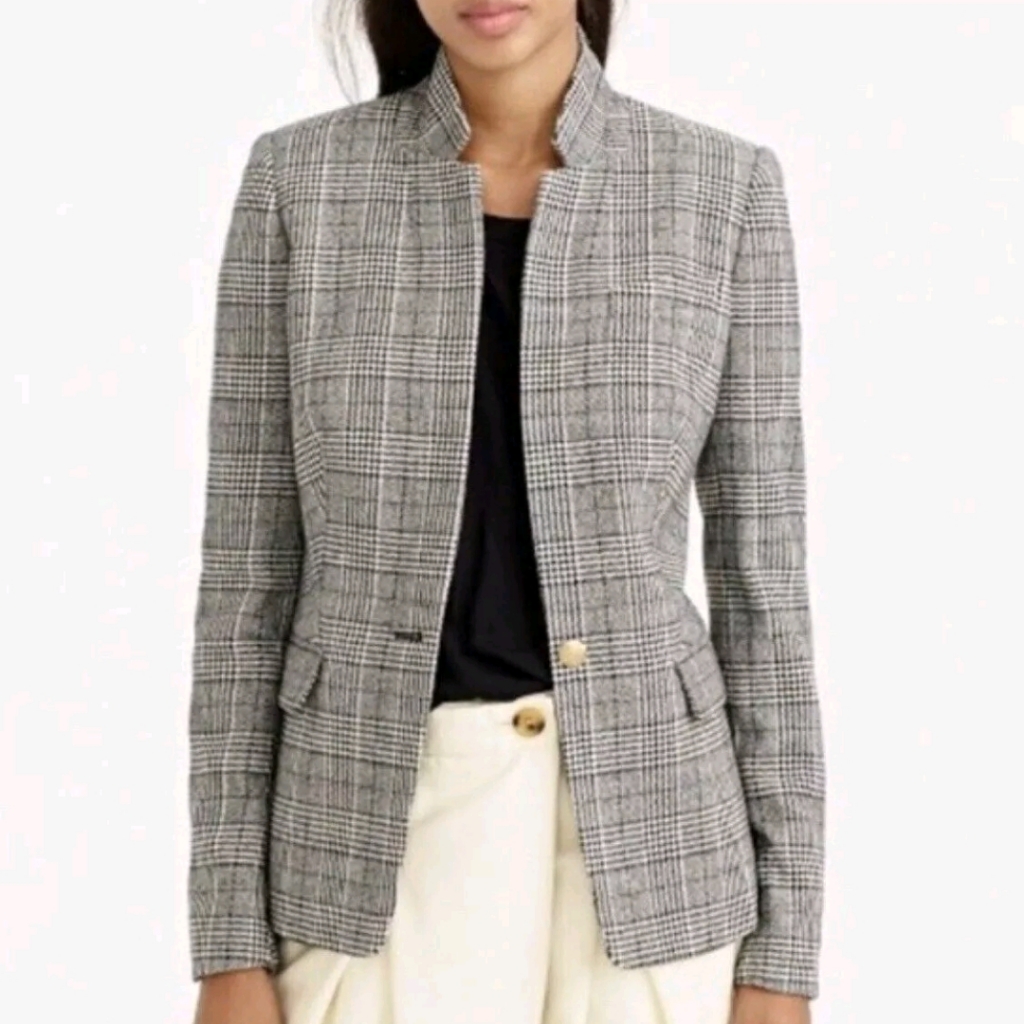 J Crew Regent Glen Plaid Grey Blazer Jacket Women Size 00 Houndstooth